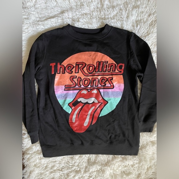 the Rolling Stones Tops - #224 Womens Y2K The Rolling Stones Colorful Rock Band Pullover Sweatshirt